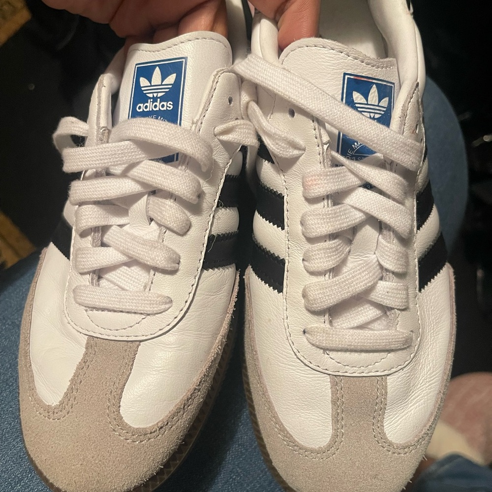 Adidas Men's White and Black Sneakers with Blue Accents